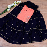 Peach Rayon embroidered with foil mirror Work Kurti Set